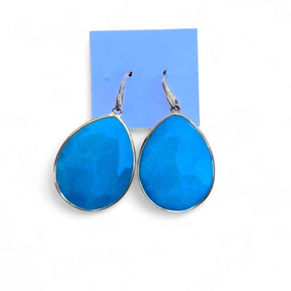NEW Gold tone Blue Stone Teardrop Earrings - Picture 2 of 4